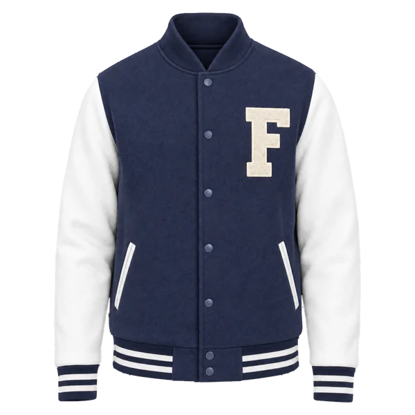 Collegejakke fra Frostline i navy, forfra